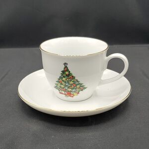 Jamestown China Christmas Tree Cup and Saucer with Gold Trim